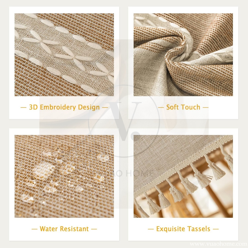 Vuao Manteles de lino para mesas, con textura, impermeable, a rayas, con borlas