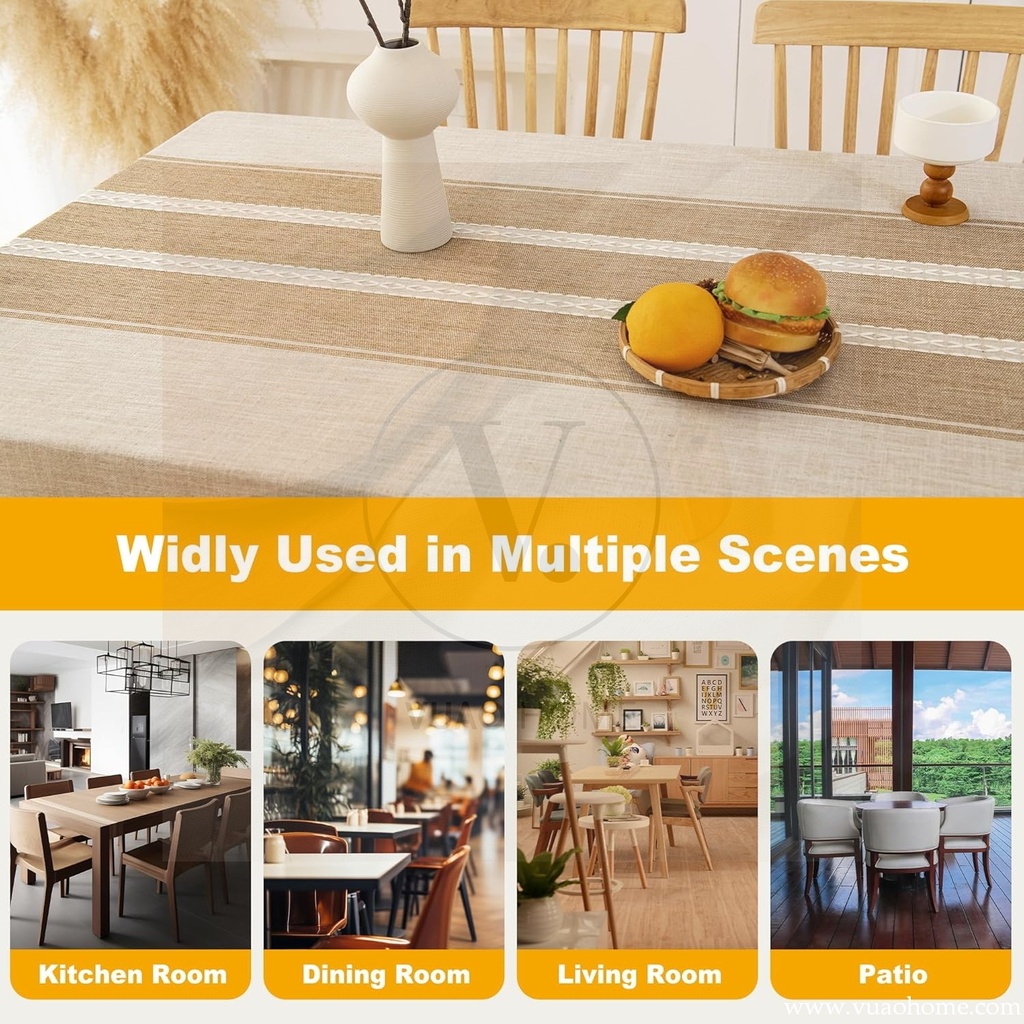 Vuao Manteles de lino para mesas, con textura, impermeable, a rayas, con borlas