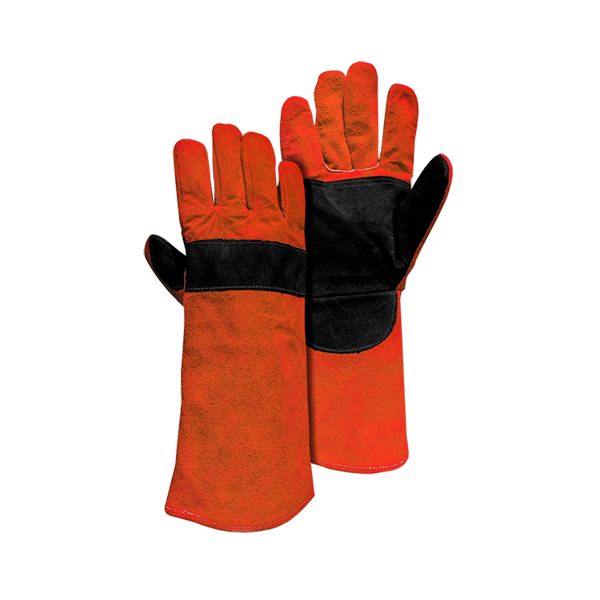 Guante cuero soldador naranjo negro, Steelpro