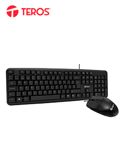 Kit Teclado y Mouse Teros TE4062N, USB, acabado elegante, Negro, Español, Óptico.