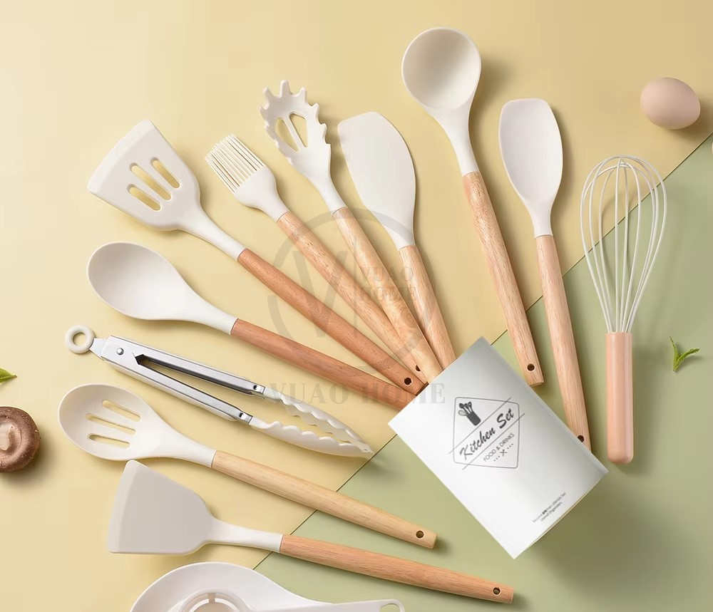 Juego de 12 utensilios de cocina de silicona, blanco