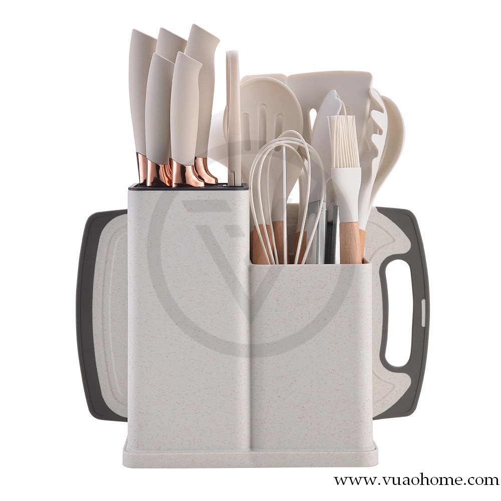 Juego de 19 utensilios de cocina de silicona, Juego de cucharas de cocina con mango de madera, herramientas para hornear