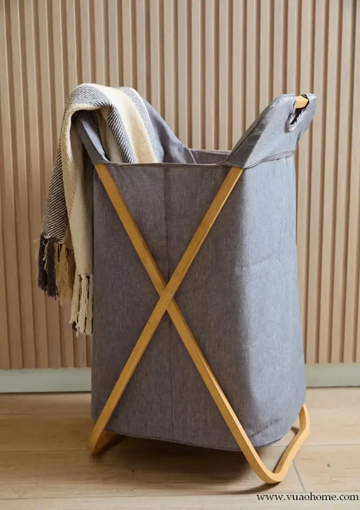 Vuao Cesta plegable Tela con Base de Madera