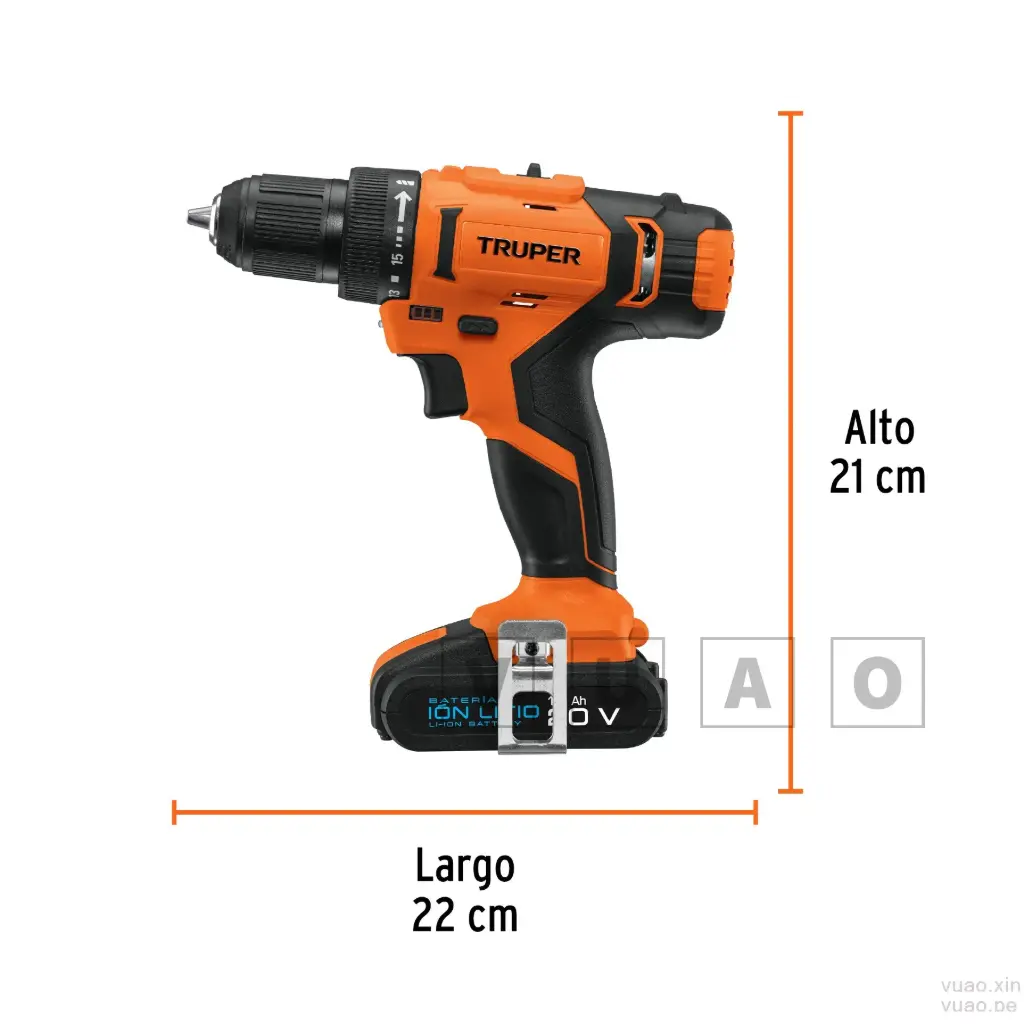 [VU11011] Taladro inalámbrico, batería ion Litio 20 V, 1/2", (220 V), TALI-20A-2, Truper