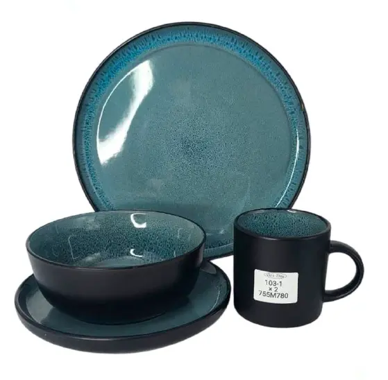 VUAO Deep Ocean – Set Vajilla de Cerámica Esmaltada con Taza 