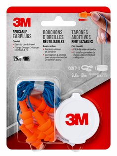 3M Tapón Reutilizable con Cordón, Naranja/Azul, 3 pares/Caja