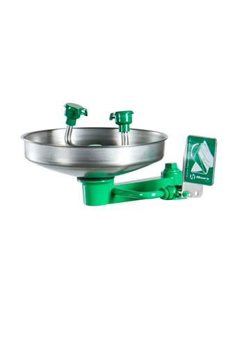 Haws L-088 Lavaojos de emergencia en acero galvanizado con accionamiento manual. Fijación en la pared. Bacía en acero inoxidable.