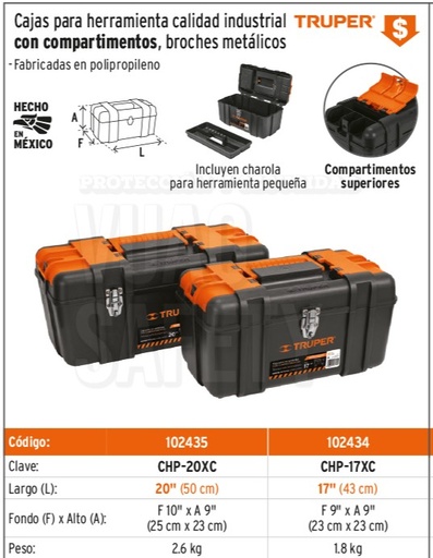 Truper 102434 Caja de herramientas con conpartimientos 17"